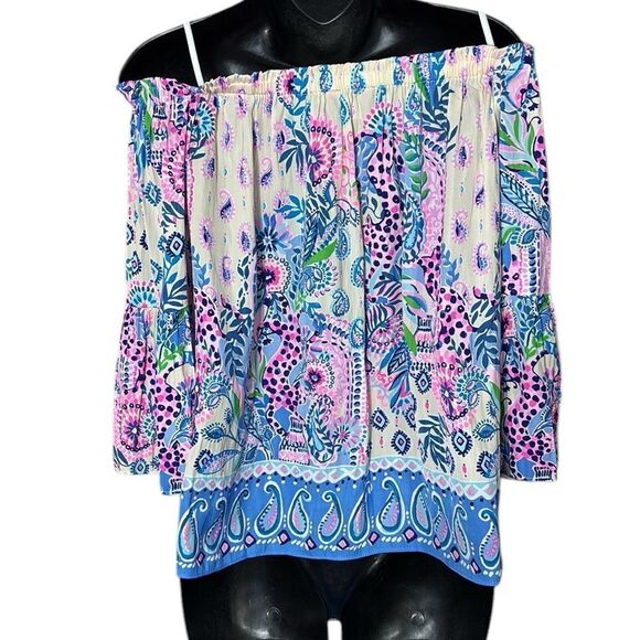 Lilly Pulitzer nevie off shoulder macadamia haute colorful vibrant summer - Picture 4 of 5